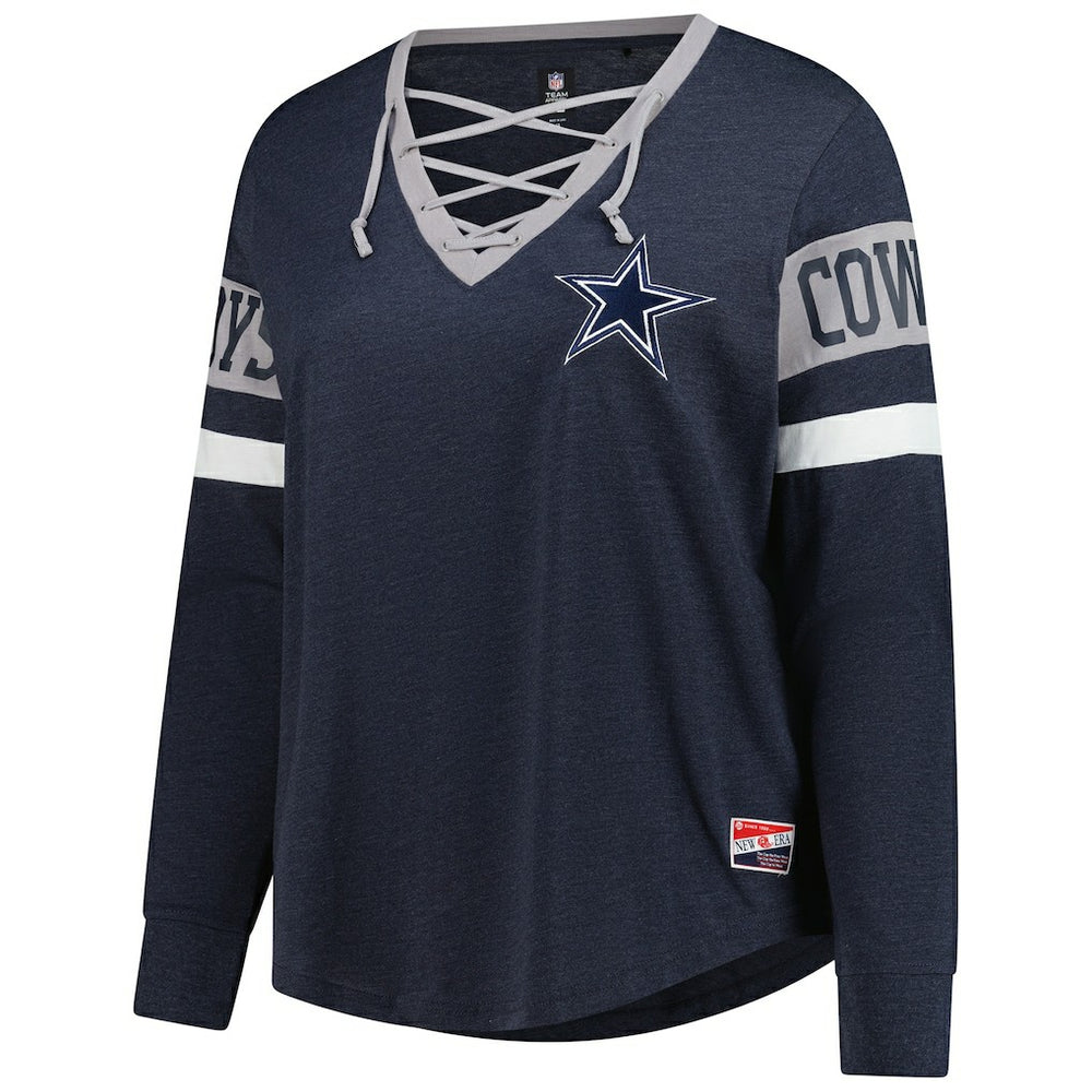Dallas Cowboys New Era Women's Plus Size Throwback Lace-Up Long Sleeve T-Shirt