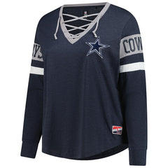 Dallas Cowboys New Era Women's Plus Size Throwback Lace-Up Long Sleeve T-Shirt