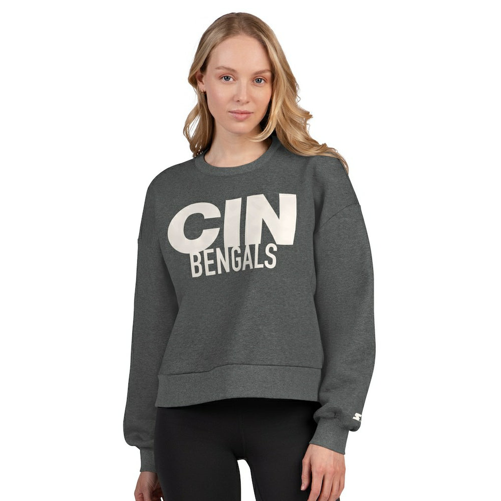 Cincinnati Bengals  Starter Women's Show Up Cropped Fleece Pullover Sweatshirt