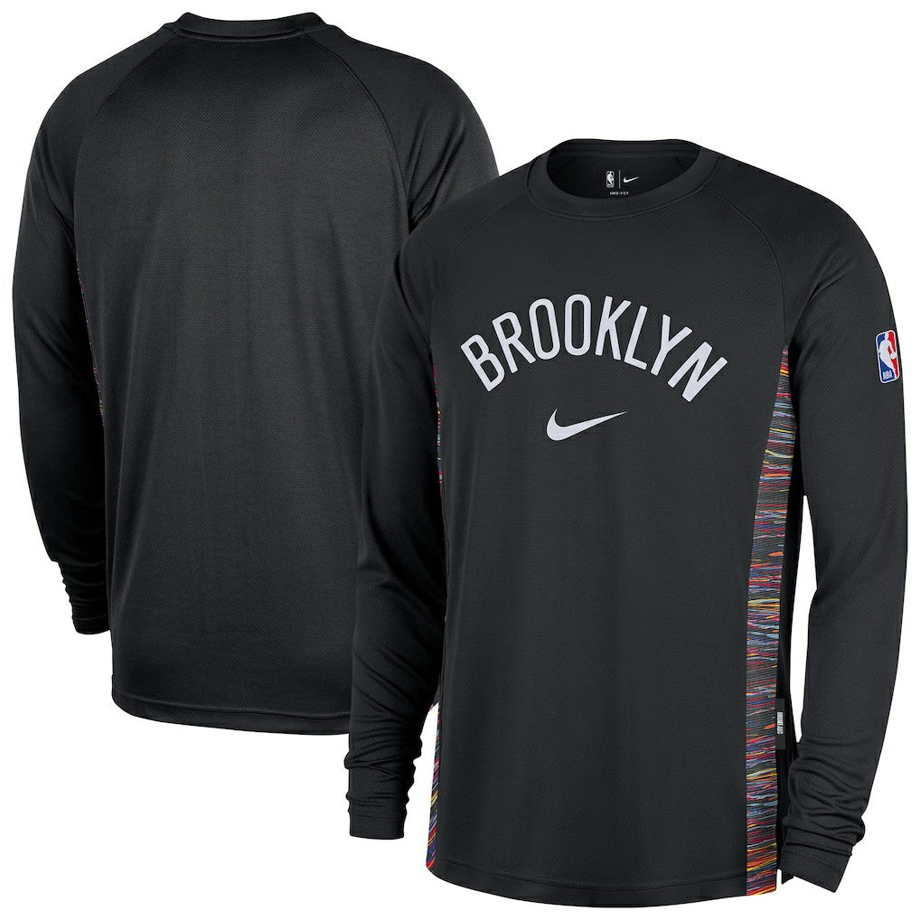 Brooklyn Nets 2025/26 City Edition Authentic Pregame Dri-FIT Long Sleeve Shooting T-Shirt For Sale