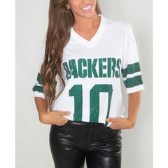 Green Bay Packers  Jordan Love  Cuce Women's Crystal V-Neck Tunic