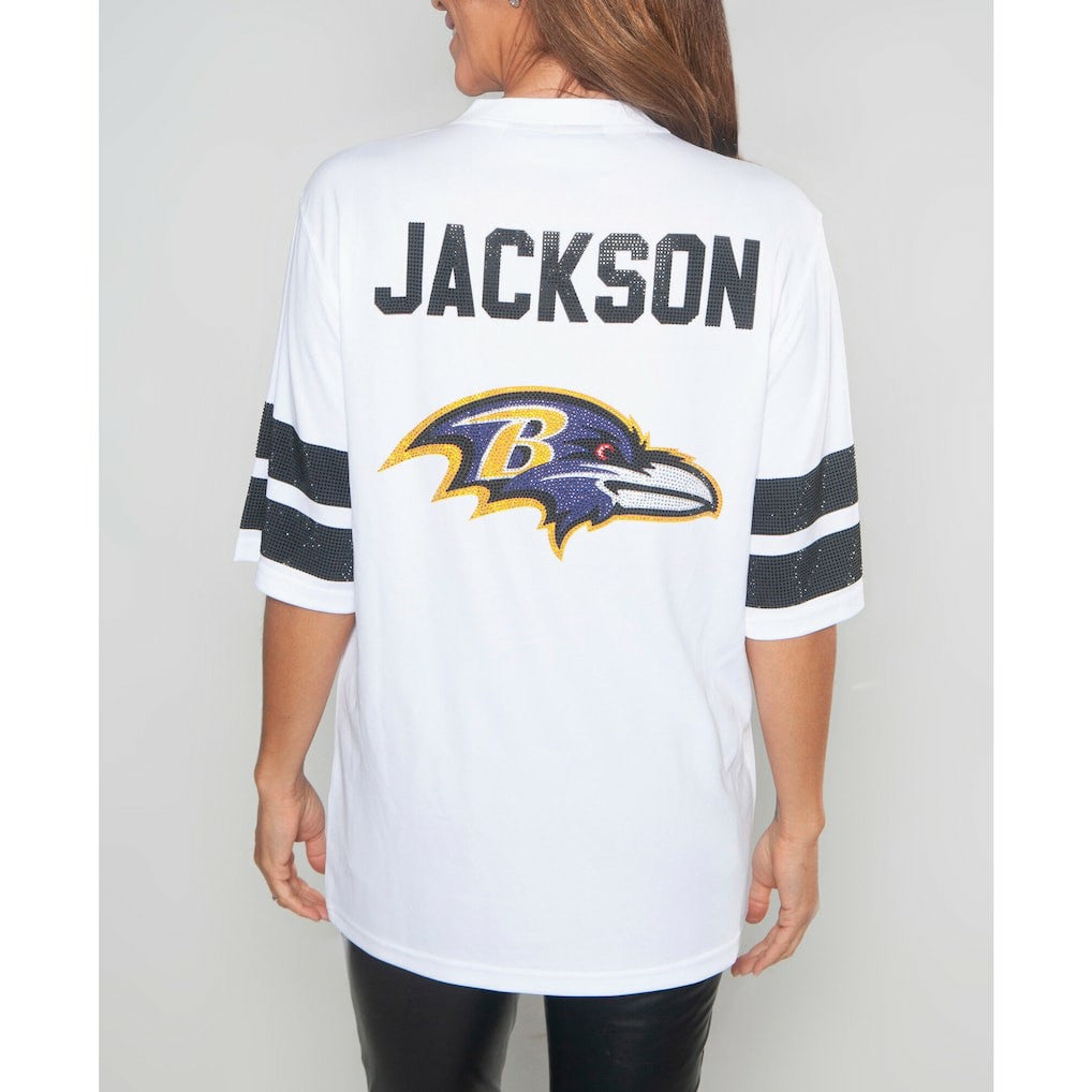 Baltimore Ravens  Lamar Jackson  Cuce Women's Crystal V-Neck Tunic