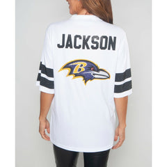 Baltimore Ravens  Lamar Jackson  Cuce Women's Crystal V-Neck Tunic