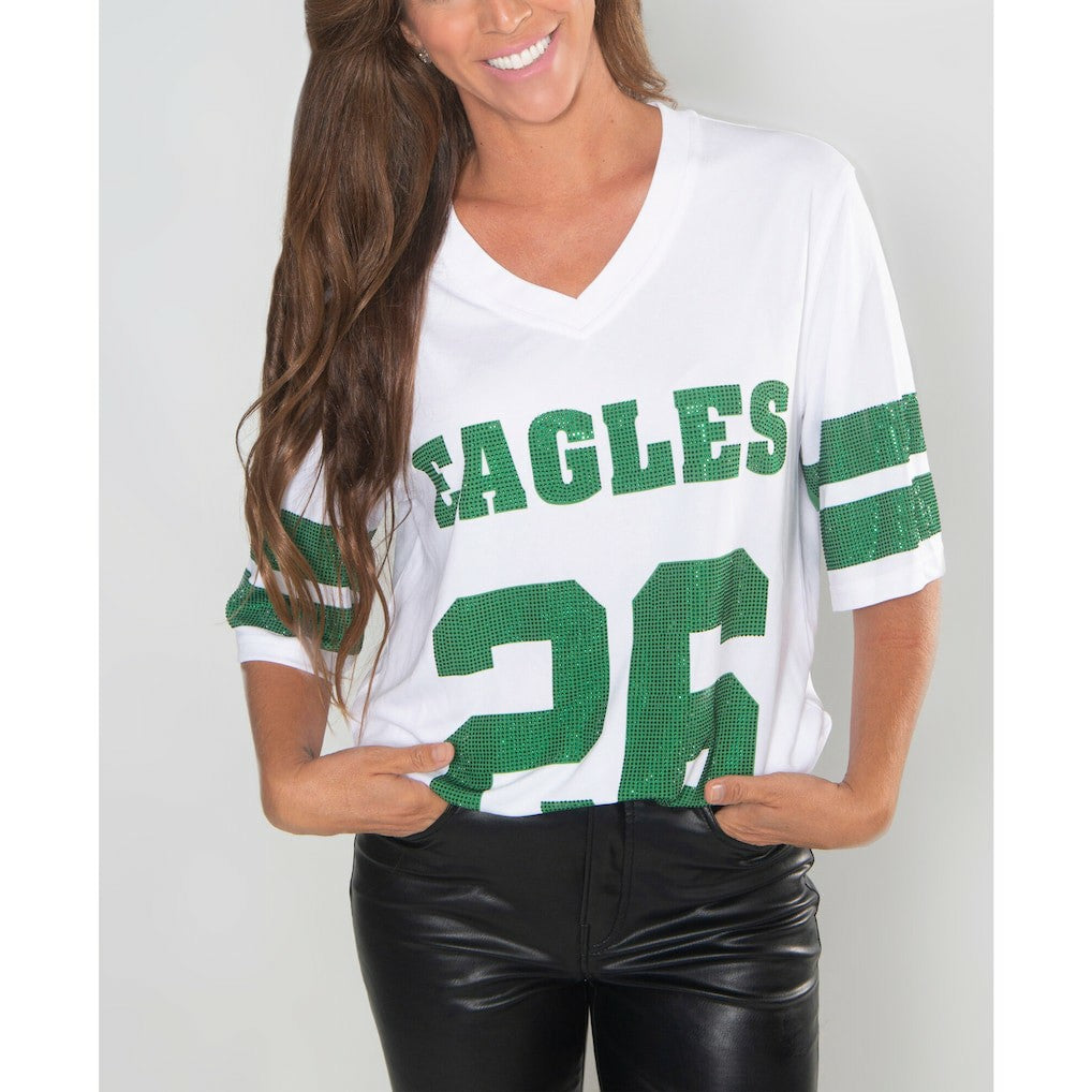 Philadelphia Eagles  Saquon Barkley  Cuce Women's Crystal V-Neck Tunic