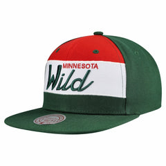 Minnesota Wild Mitchell & Ness Retro Script Colorblock Snapback Hat Discount