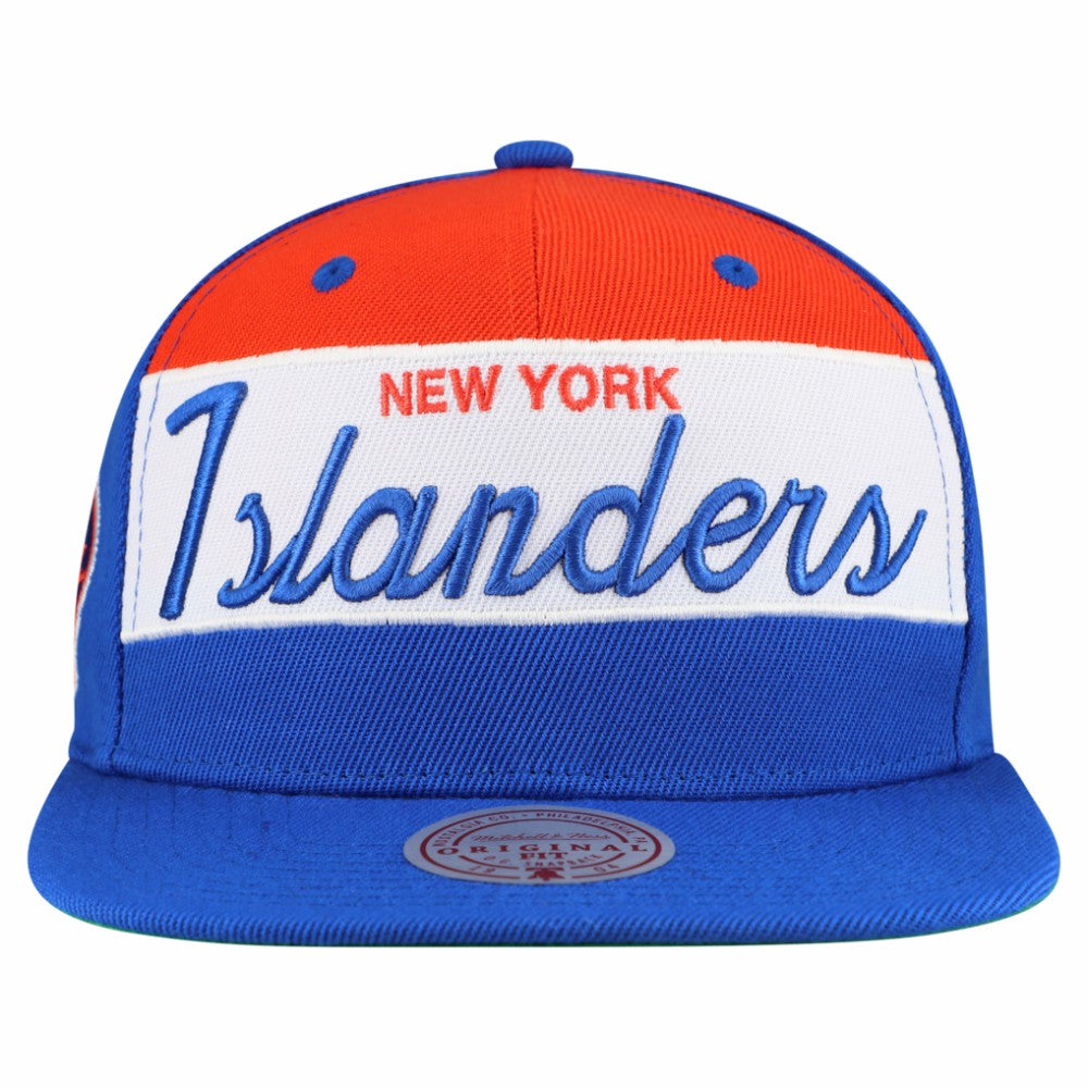 New York Islanders Mitchell & Ness Retro Script Colorblock Snapback Hat Online