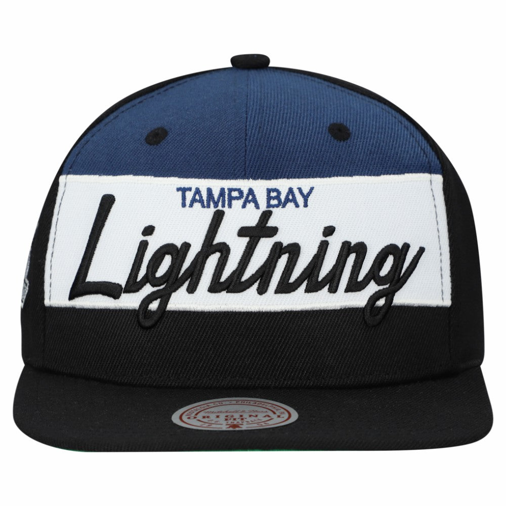 Tampa Bay Lightning Mitchell & Ness Retro Script Colorblock Snapback Hat On Sale