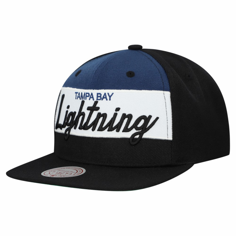 Tampa Bay Lightning Mitchell & Ness Retro Script Colorblock Snapback Hat On Sale