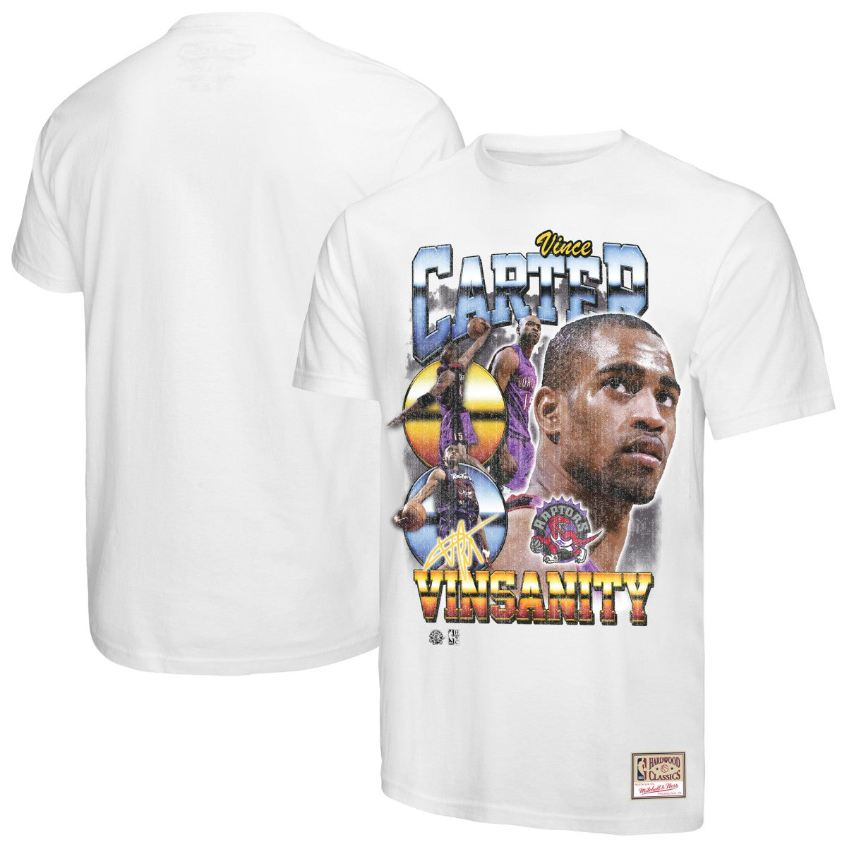 Vince Carter Toronto Raptors Hardwood Classics Commemorative Player Collage T-Shirt On Sale