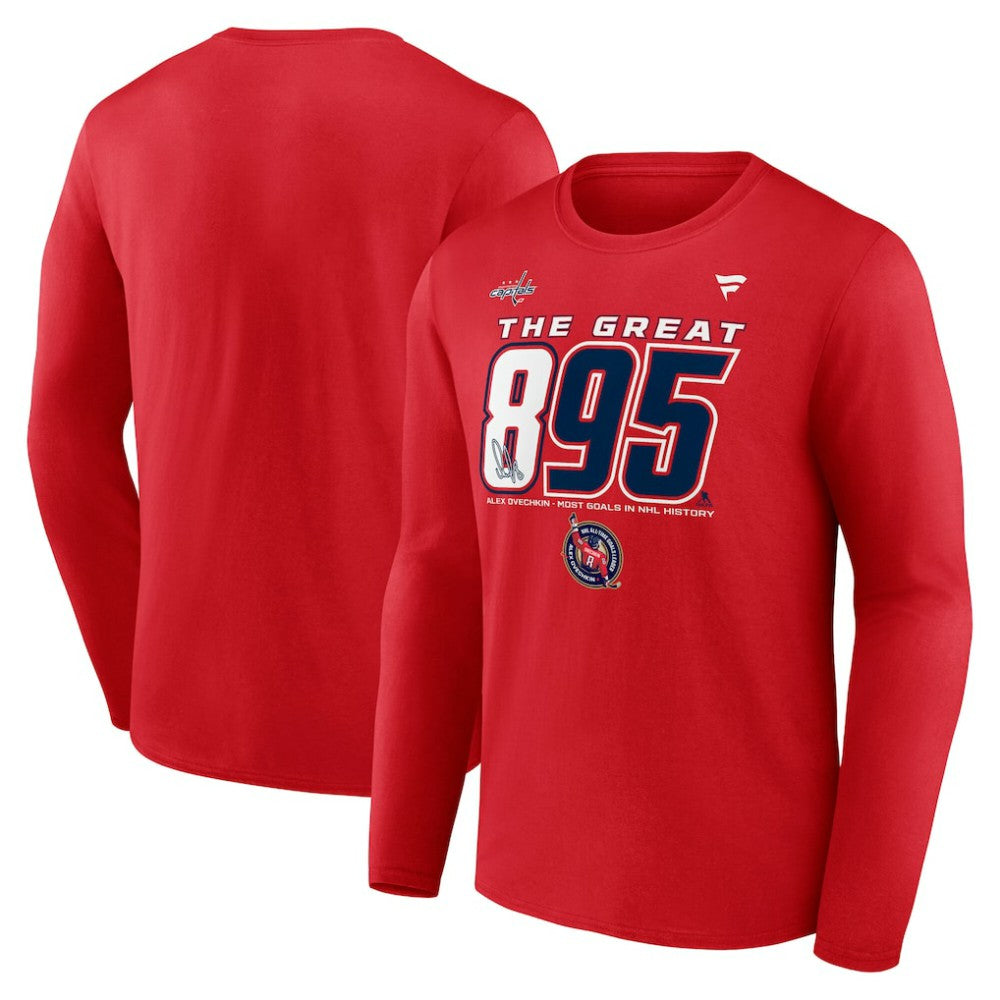 Alexander Ovechkin Washington Capitals Fanatics NHL All-Time Leading Goal Scorer The Great 895 Long Sleeve T-Shirt Sale