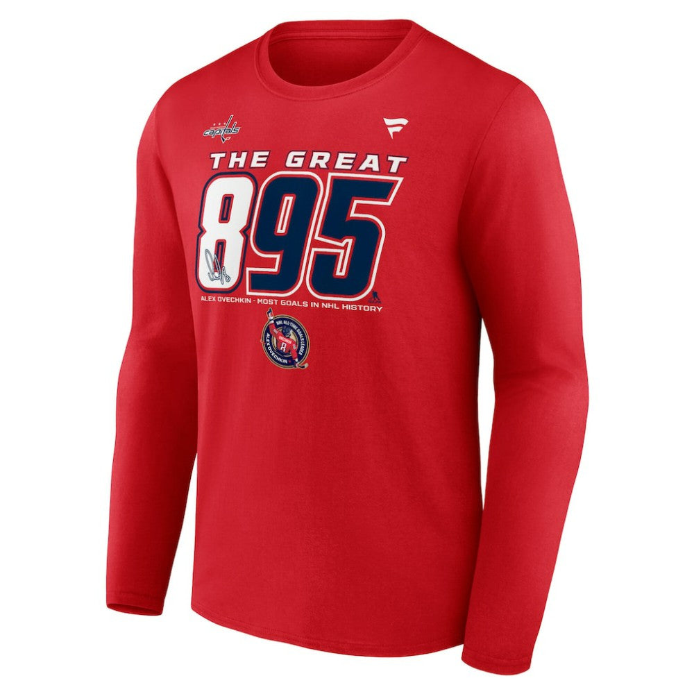 Alexander Ovechkin Washington Capitals Fanatics NHL All-Time Leading Goal Scorer The Great 895 Long Sleeve T-Shirt Sale