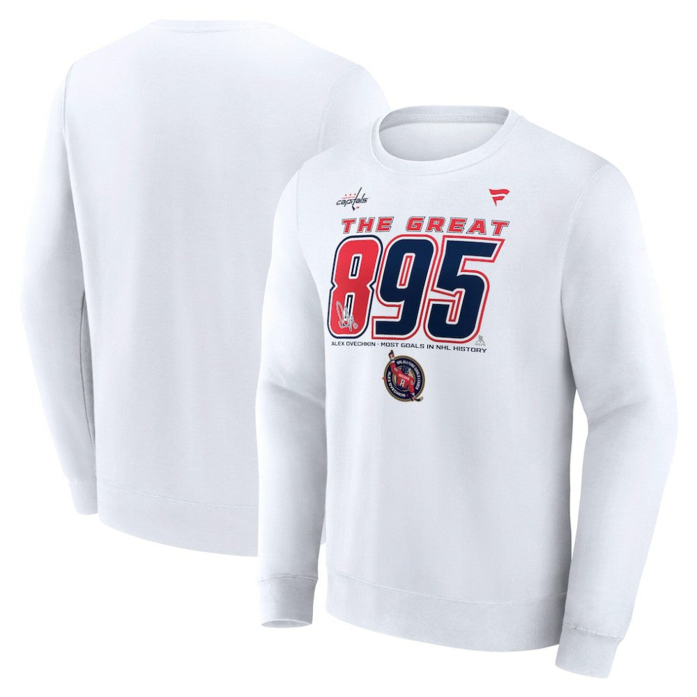 Alexander Ovechkin Washington Capitals Fanatics NHL All-Time Leading Goal Scorer The Great 895 Fleece Pullover Sweatshirt Discount