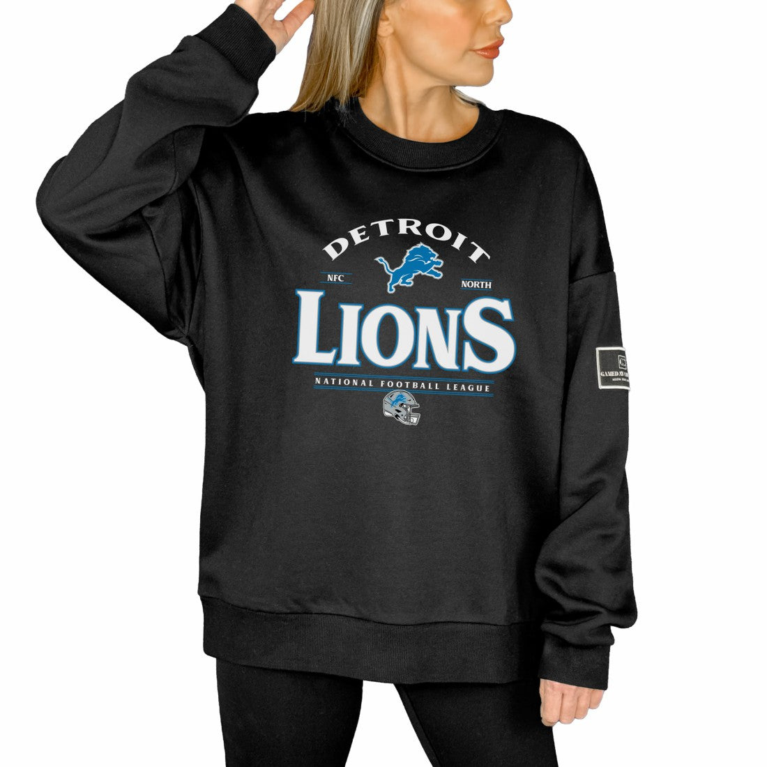 Detroit Lions  Gameday Couture Women's Oversized Players Only Black Label Pullover Sweatshirt
