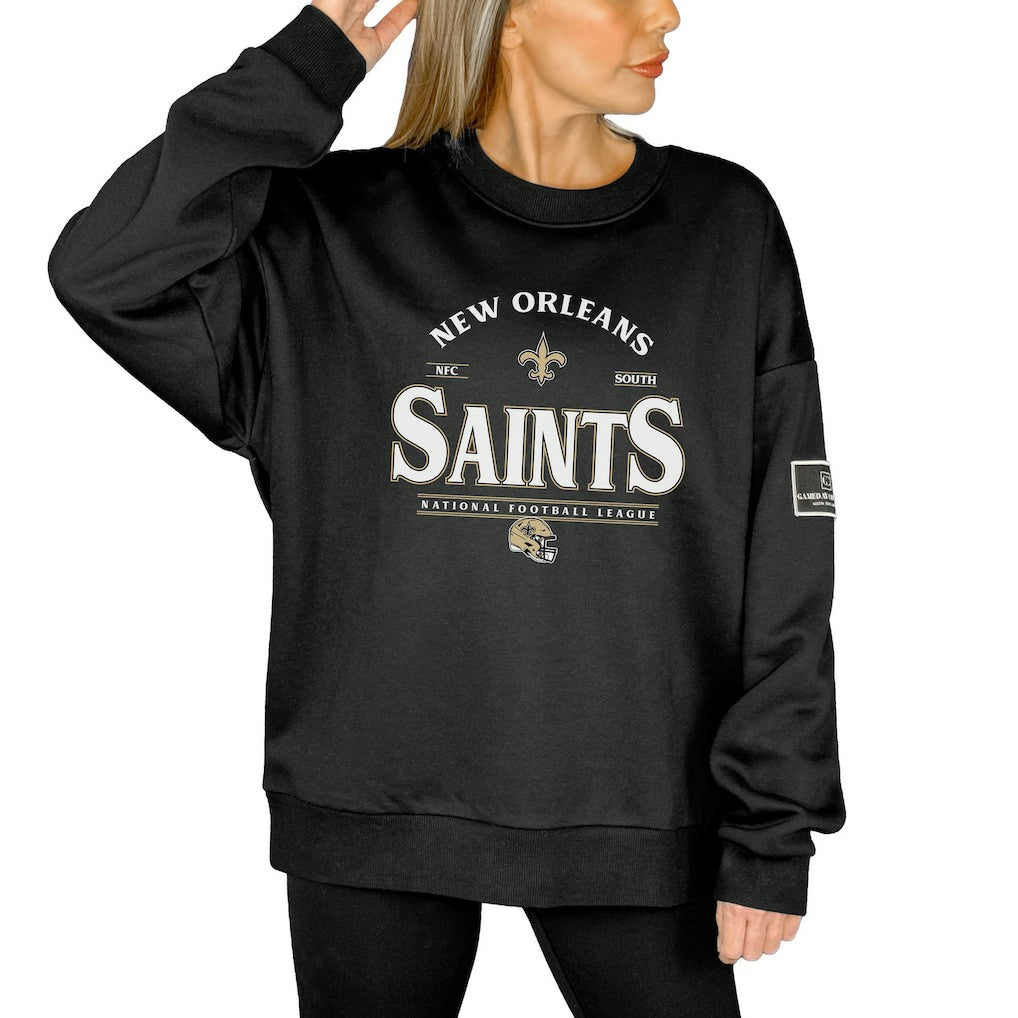New Orleans Saints  Gameday Couture Women's Oversized Players Only Black Label Pullover Sweatshirt