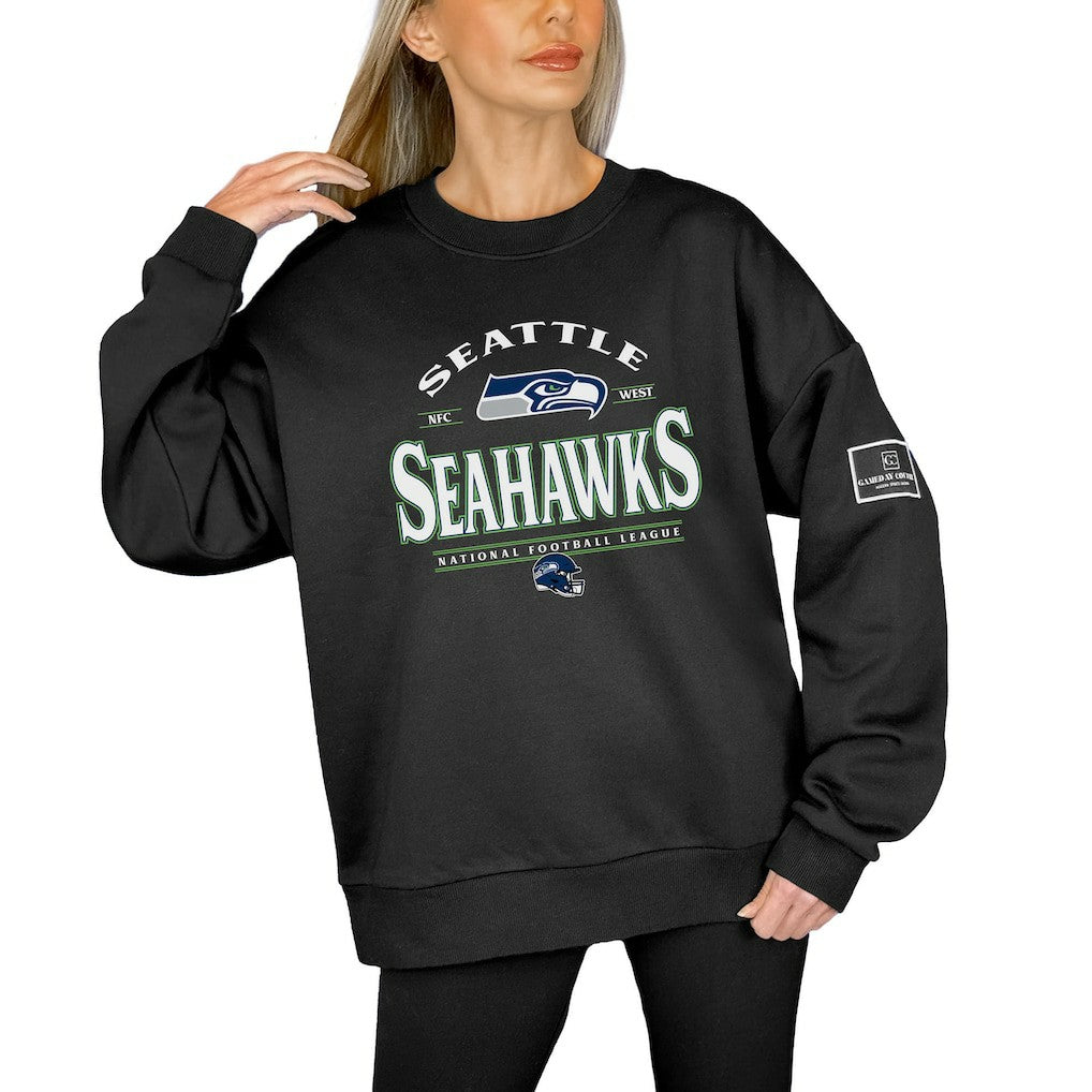 Seattle Seahawks  Gameday Couture Women's Oversized Players Only Black Label Pullover Sweatshirt