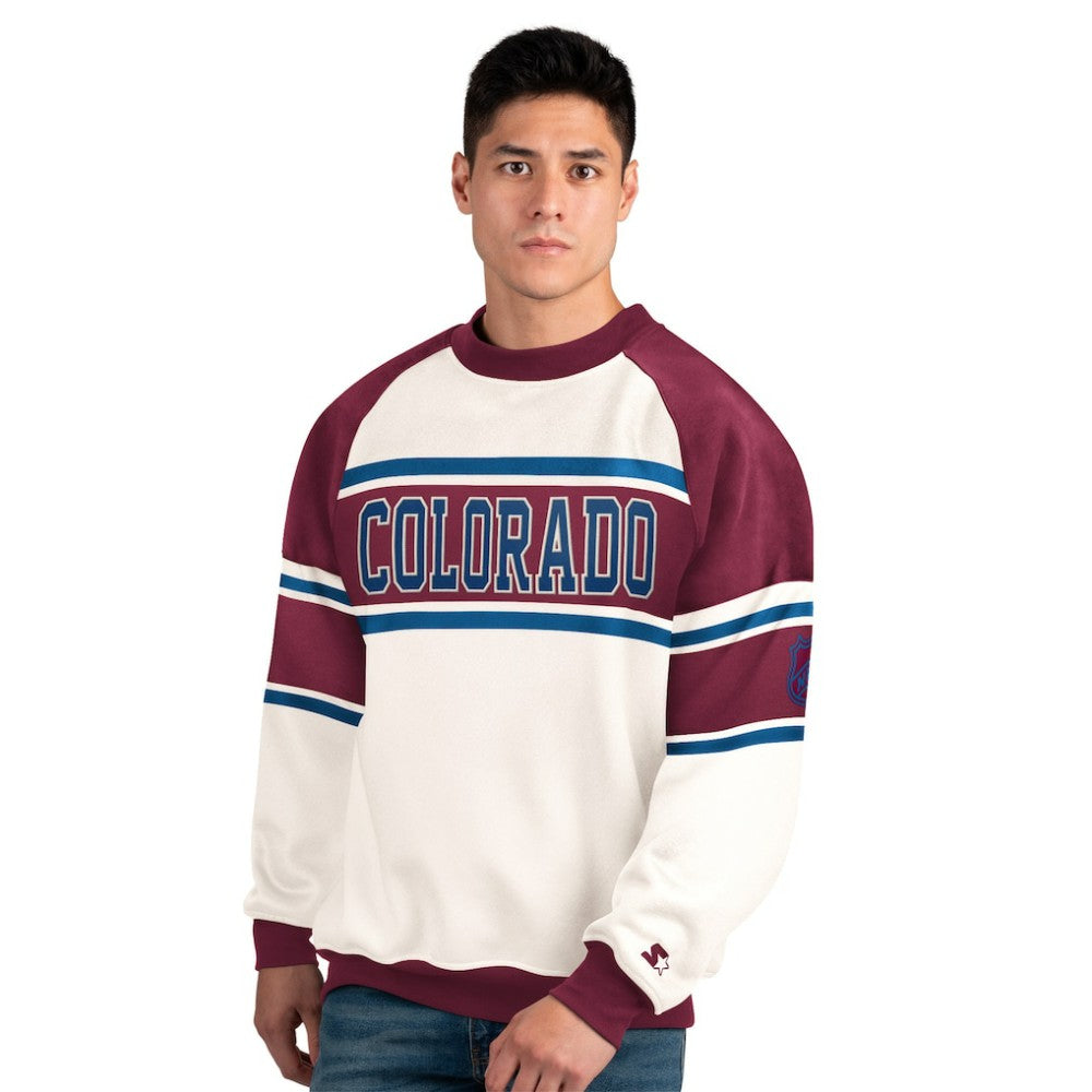 Colorado Avalanche Starter Male Adult Defense Fleece Crewneck Sweatshirt Online
