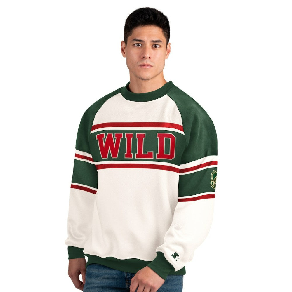 Minnesota Wild Starter Male Adult Defense Fleece Crewneck Sweatshirt Discount