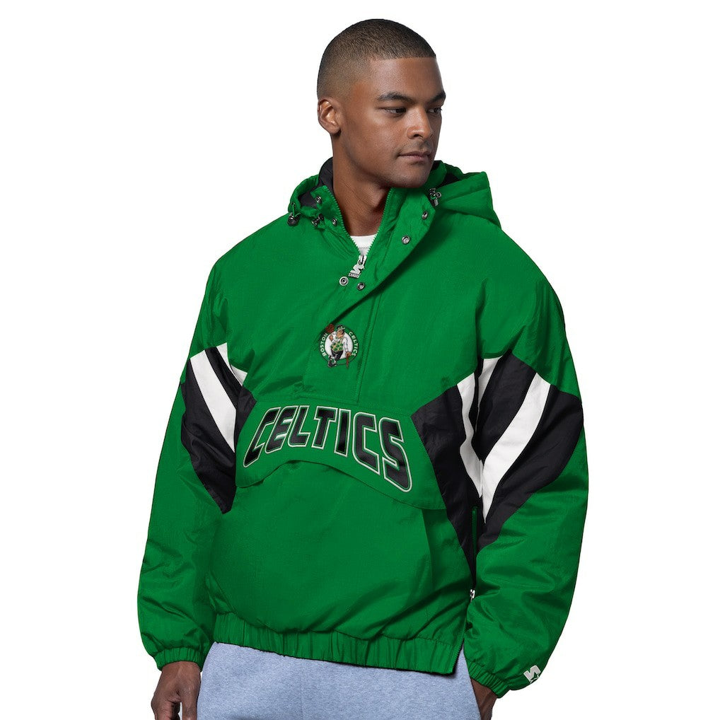 Boston Celtics Starter The Line Up Oxford Crinkle Half-Zip Hooded Jacket On Sale