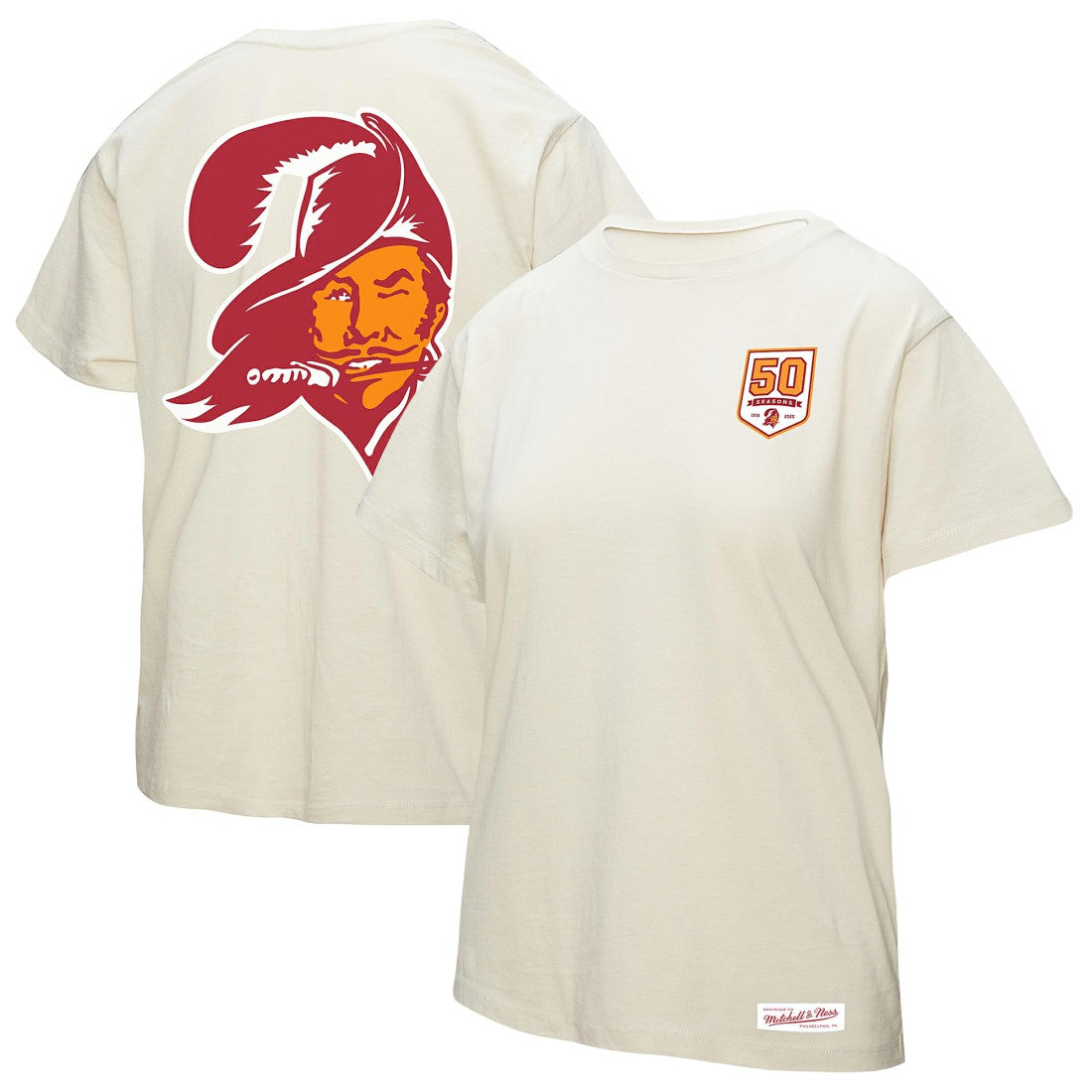 Tampa Bay Buccaneers Mitchell & Ness Women's 50th Season Pirate Oversized Boyfriend T-Shirt
