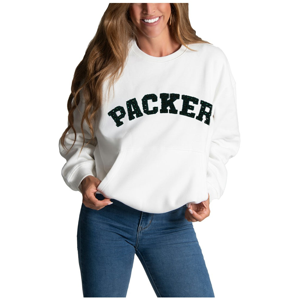 Green Bay Packers  Cuce Women's Chenille Jeweled Sweatshirt