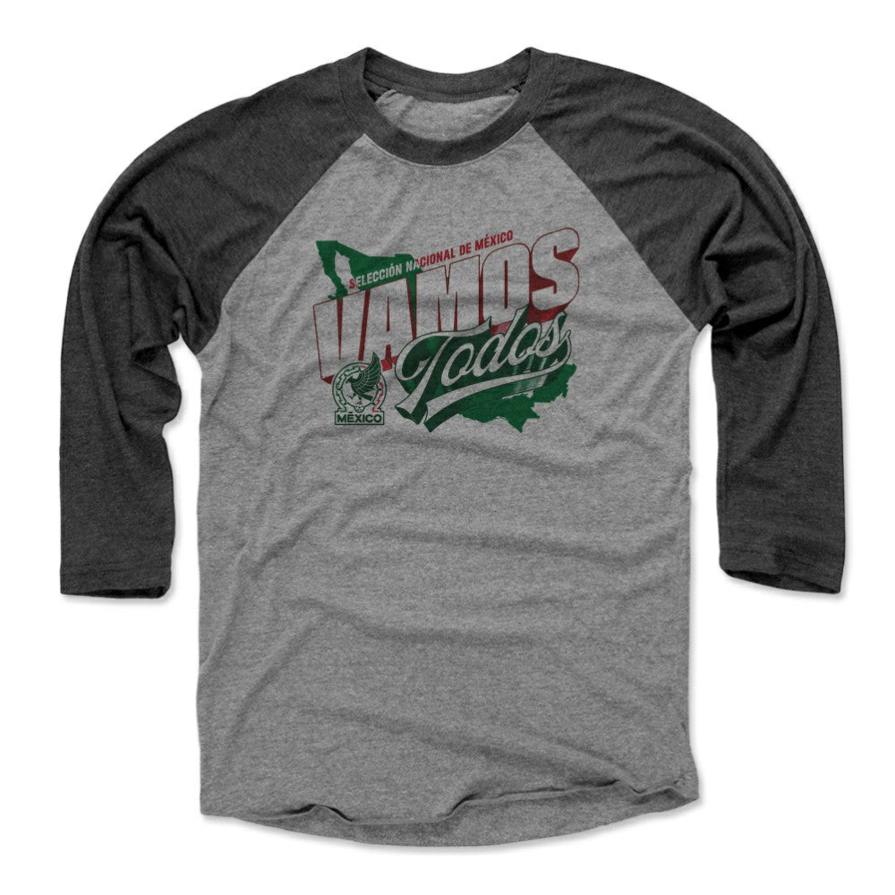Mexico National Team 500 Level Vamos Todos Country 3/4-Sleeve Tri-Blend Baseball T-Shirt Black/Heather Gray
