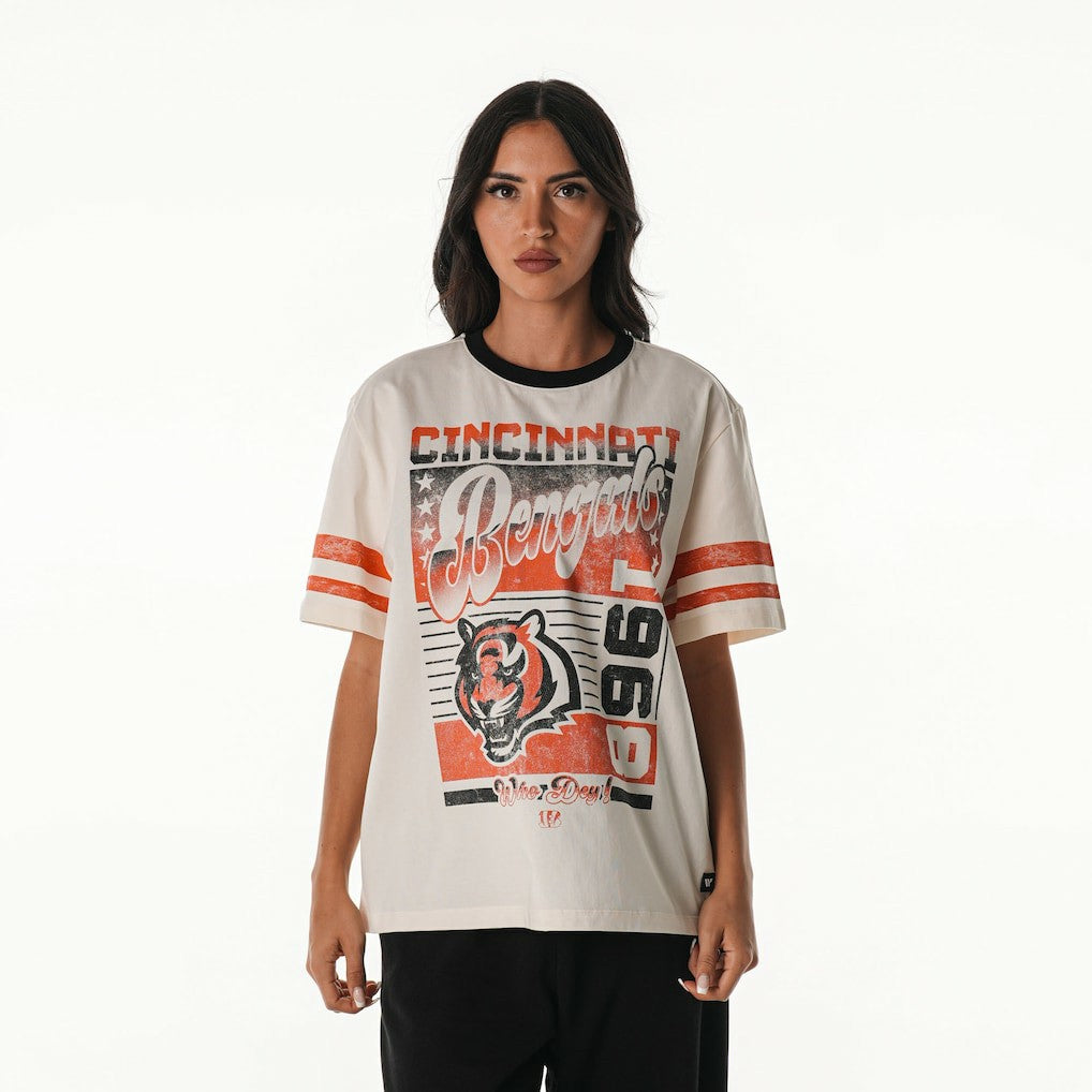 Cincinnati Bengals  The Wild Collective Women's Vintage Drop Shoulder Oversized Boyfriend T-Shirt