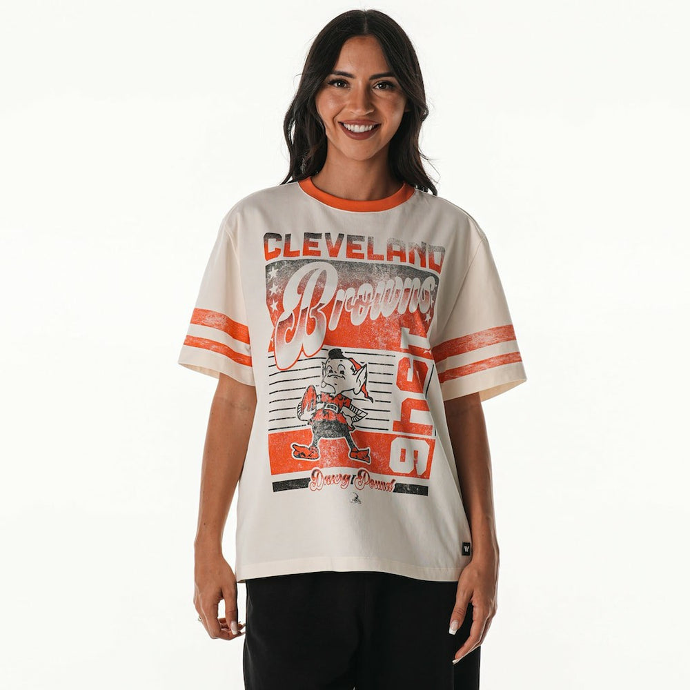Cleveland Browns  The Wild Collective Women's Vintage Drop Shoulder Oversized Boyfriend T-Shirt