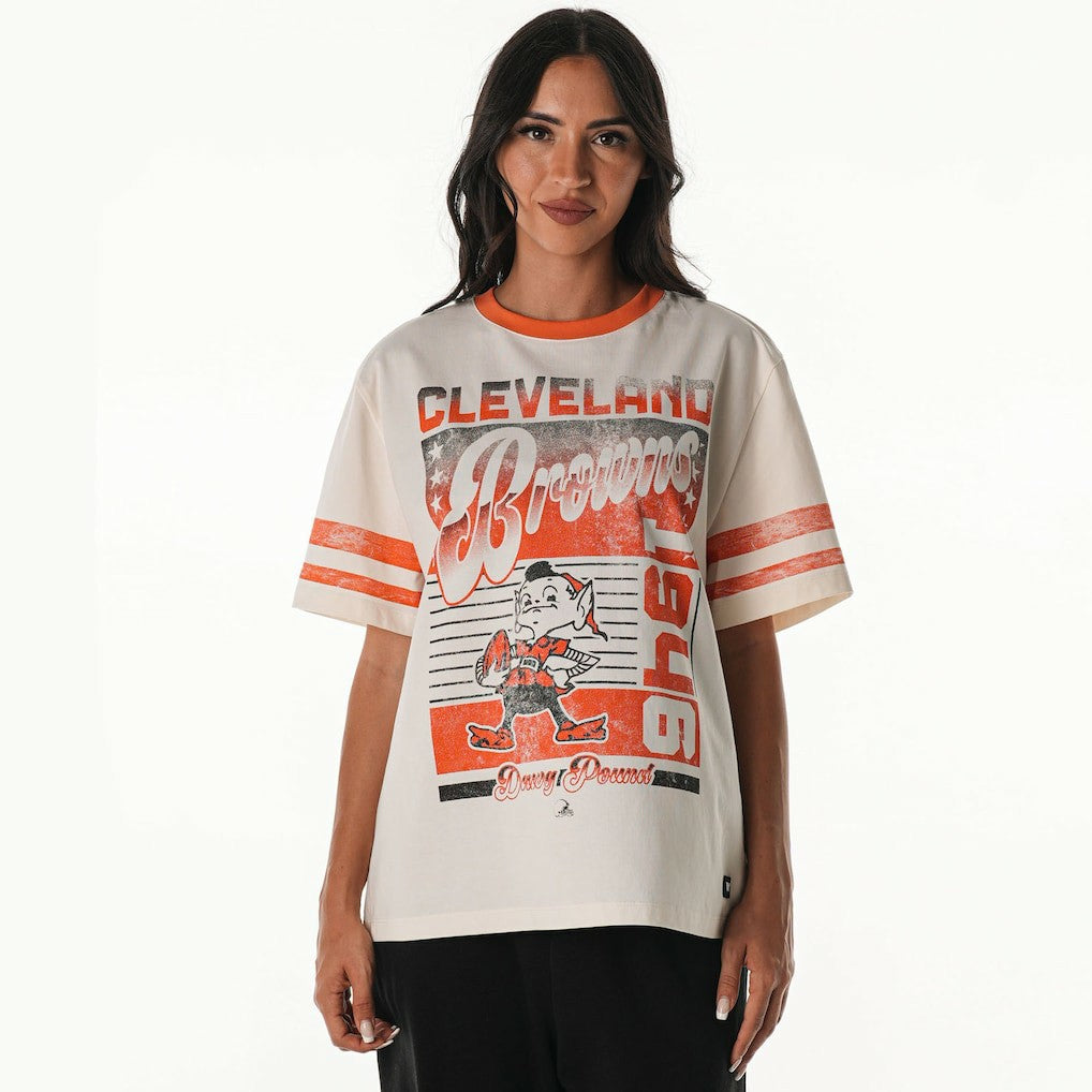 Cleveland Browns  The Wild Collective Women's Vintage Drop Shoulder Oversized Boyfriend T-Shirt