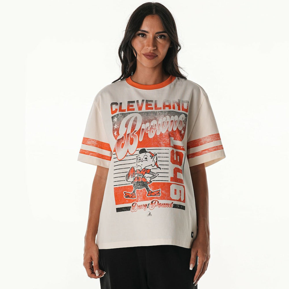 Cleveland Browns  The Wild Collective Women's Vintage Drop Shoulder Oversized Boyfriend T-Shirt
