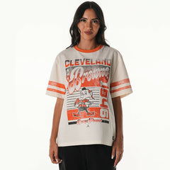 Cleveland Browns  The Wild Collective Women's Vintage Drop Shoulder Oversized Boyfriend T-Shirt