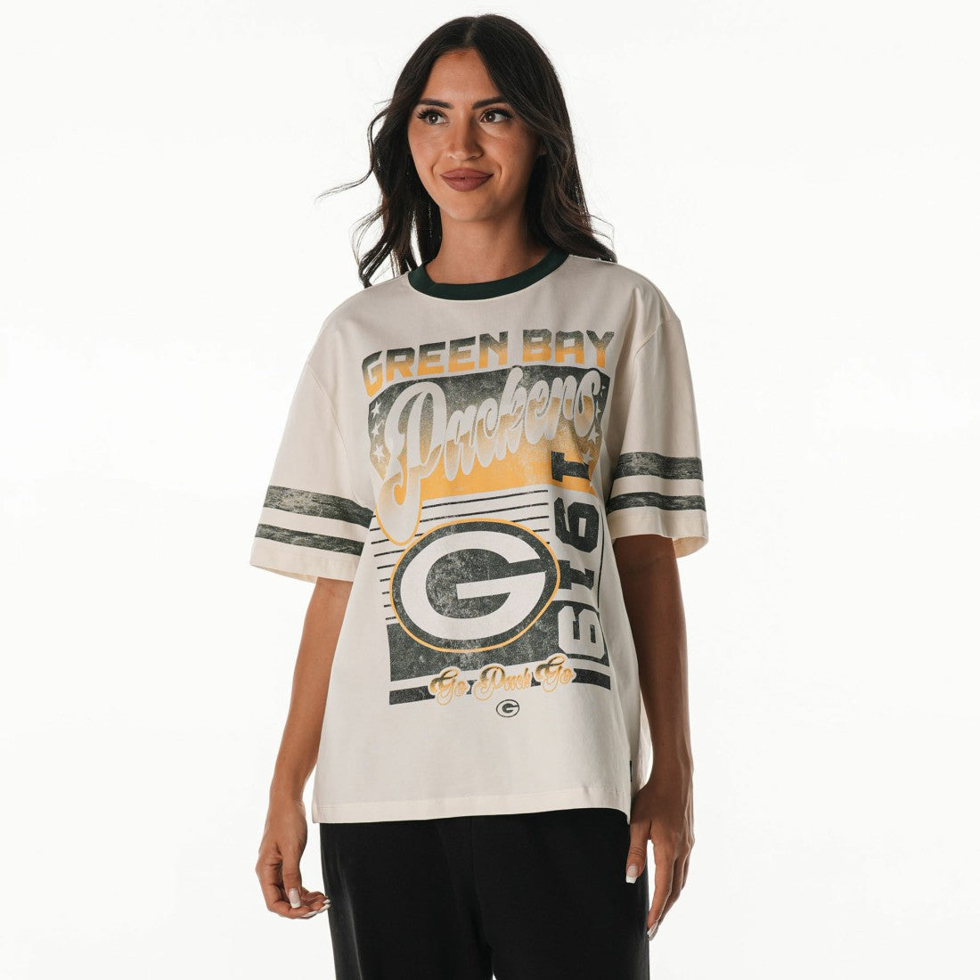 Green Bay Packers  The Wild Collective Women's Vintage Drop Shoulder Oversized Boyfriend T-Shirt