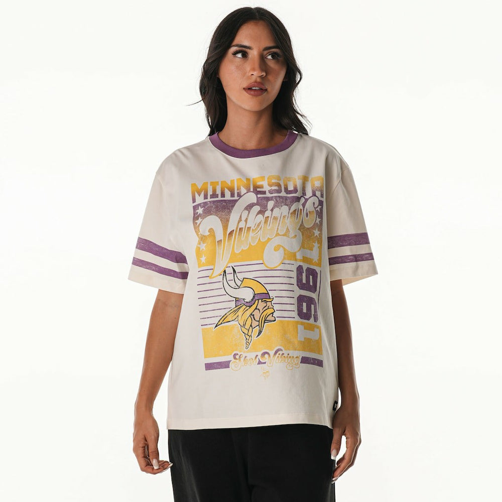 Minnesota Vikings  The Wild Collective Women's Vintage Drop Shoulder Oversized Boyfriend T-Shirt