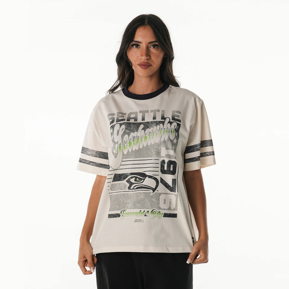 Seattle Seahawks  The Wild Collective Women's Vintage Drop Shoulder Oversized Boyfriend T-Shirt