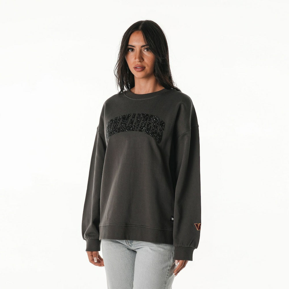 Washington Commanders  The Wild Collective Women's Rock Crystal Oversized Crewneck Sweatshirt