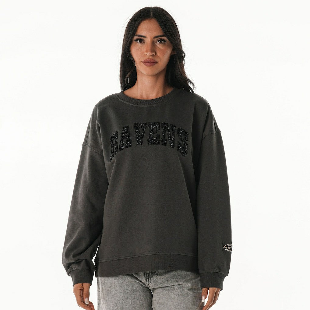Baltimore Ravens  The Wild Collective Women's Rock Crystal Oversized Crewneck Sweatshirt