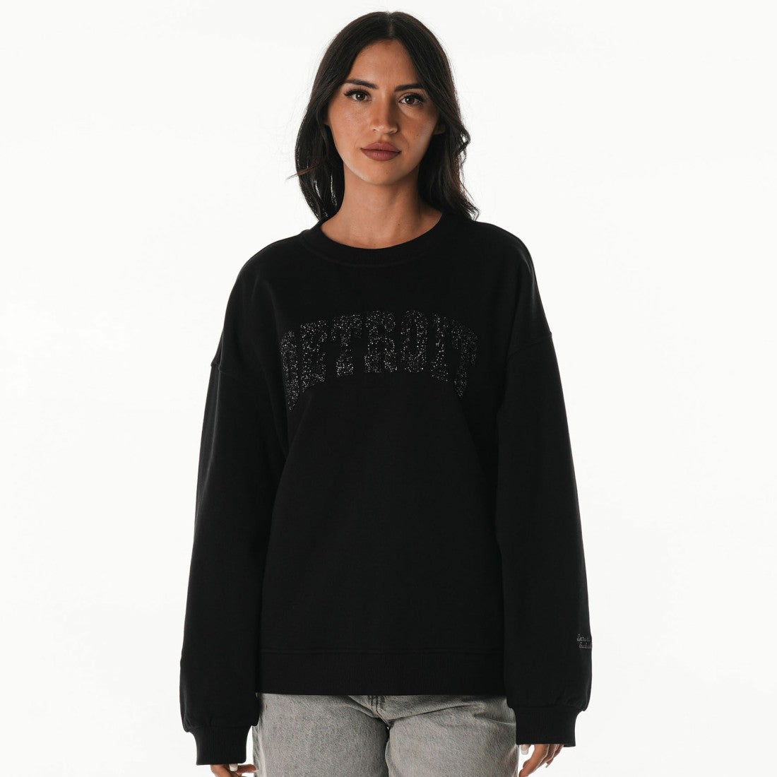 Detroit Lions  The Wild Collective Women's Rock Crystal Oversized Crewneck Sweatshirt