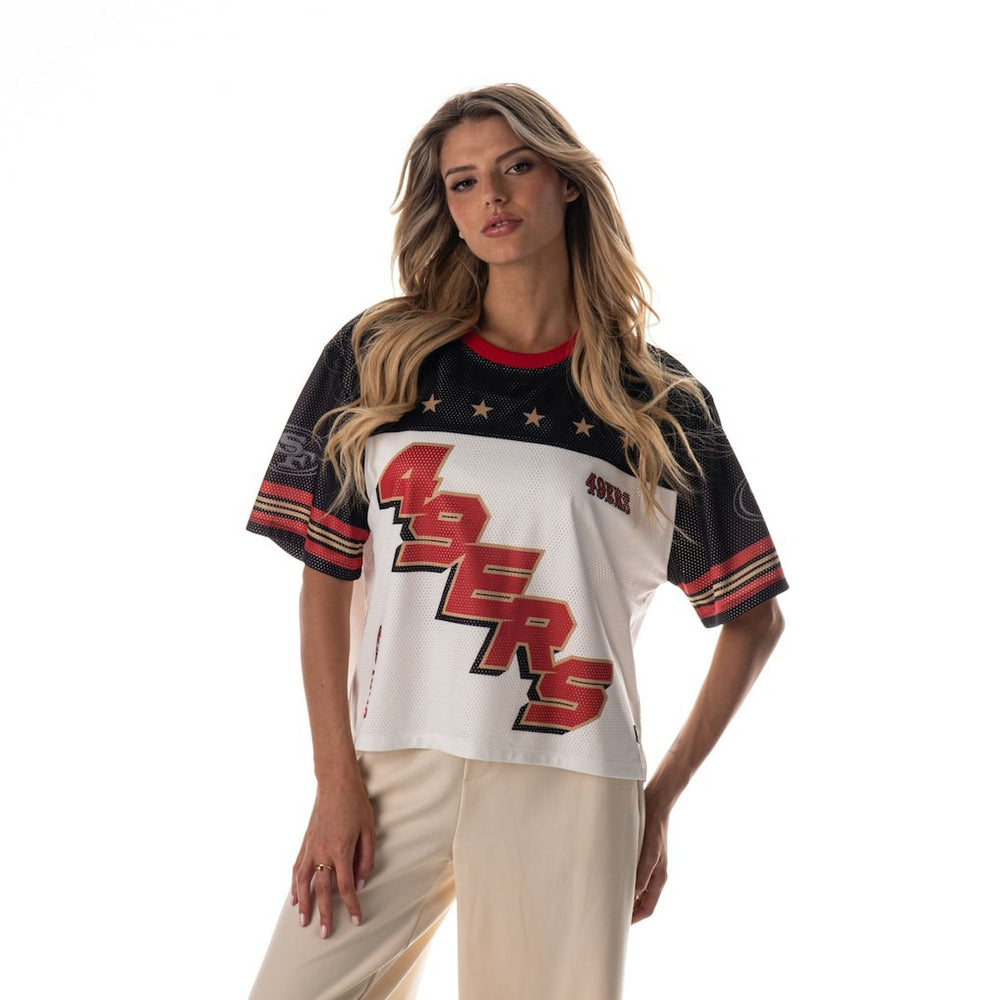San Francisco 49ers  The Wild Collective Women's Boxy Cropped Mesh T-Shirt