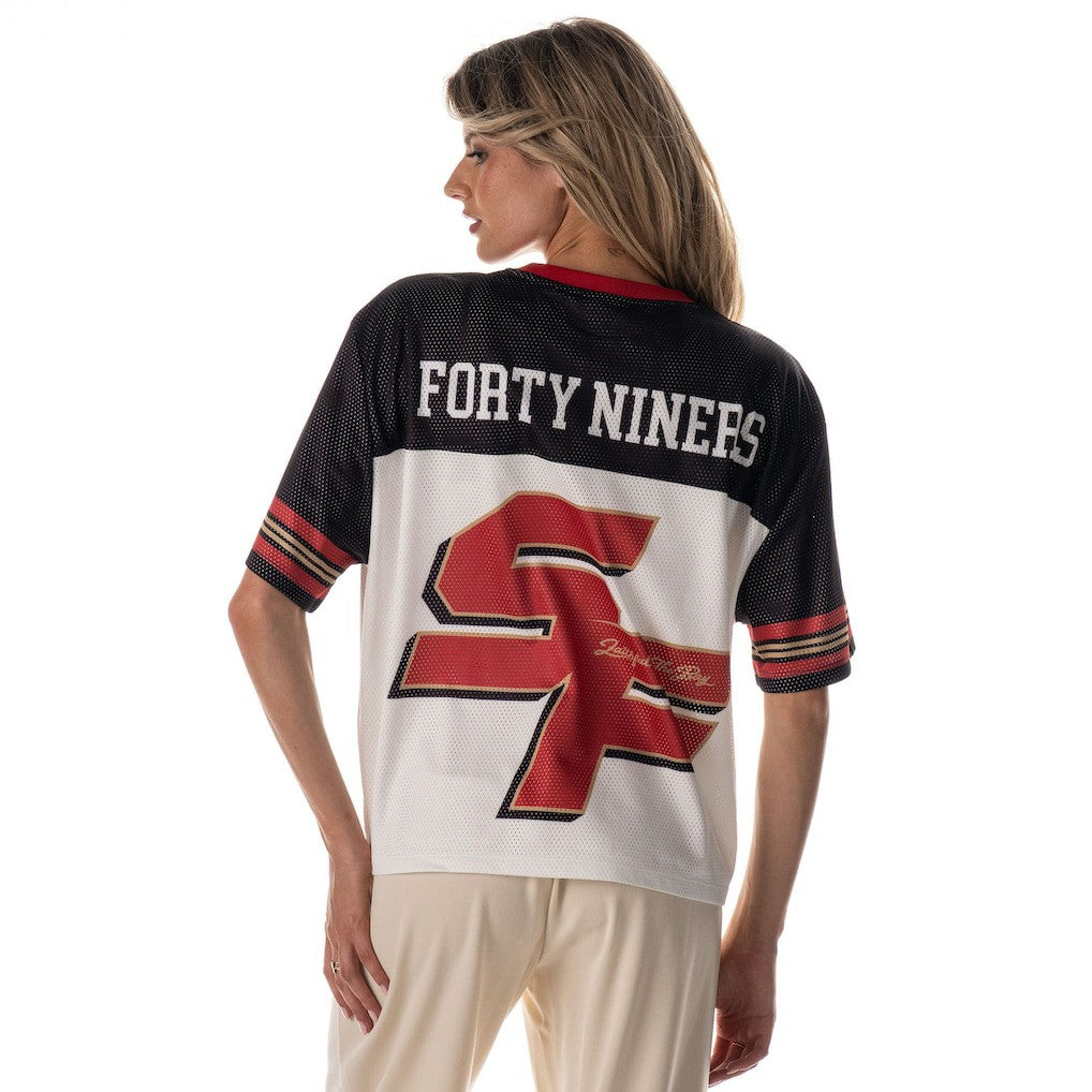 San Francisco 49ers  The Wild Collective Women's Boxy Cropped Mesh T-Shirt