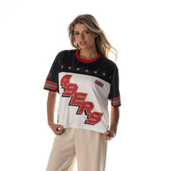 San Francisco 49ers  The Wild Collective Women's Boxy Cropped Mesh T-Shirt