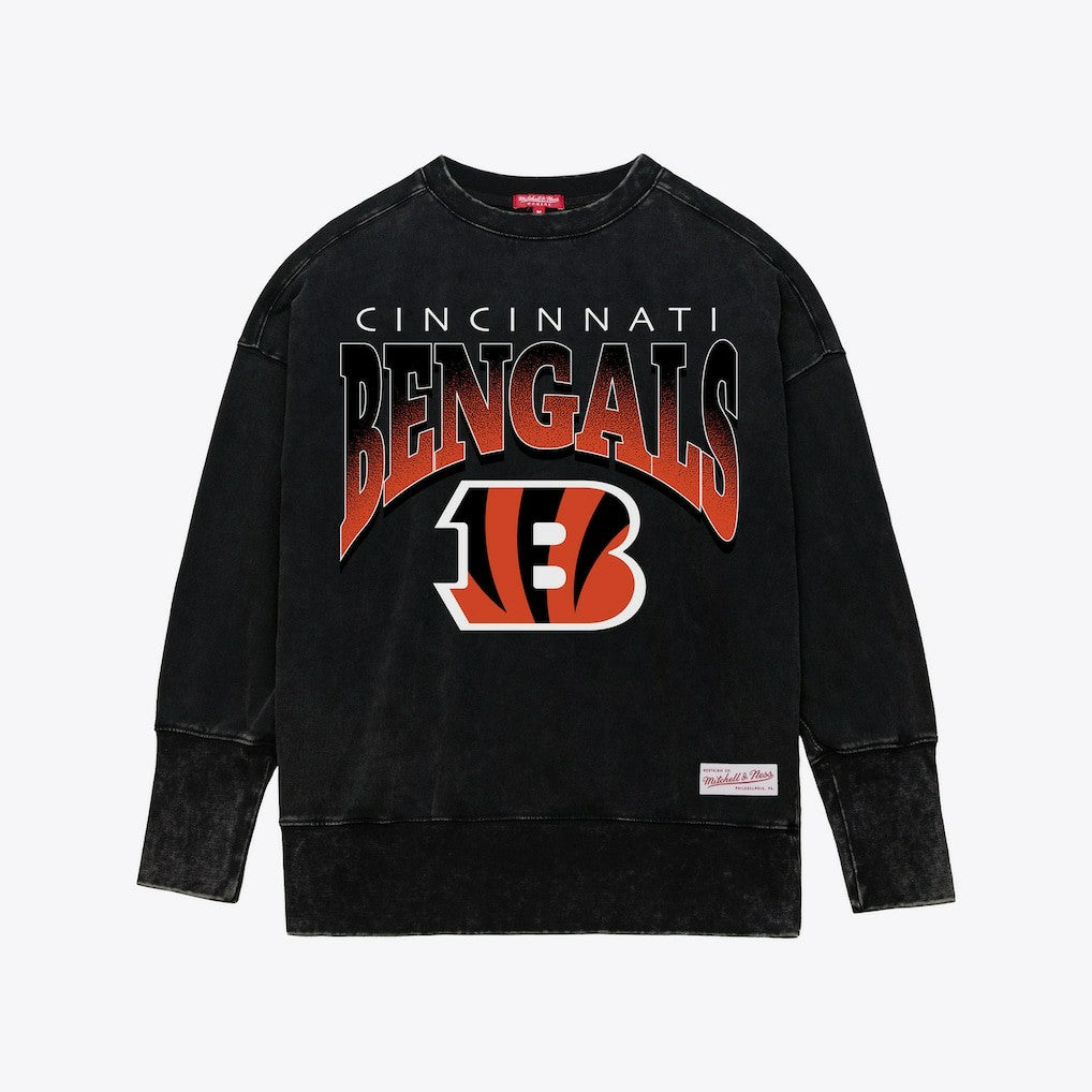 Cincinnati Bengals Mitchell & Ness Women's Delineate Mineral Wash Crewneck Sweatshirt