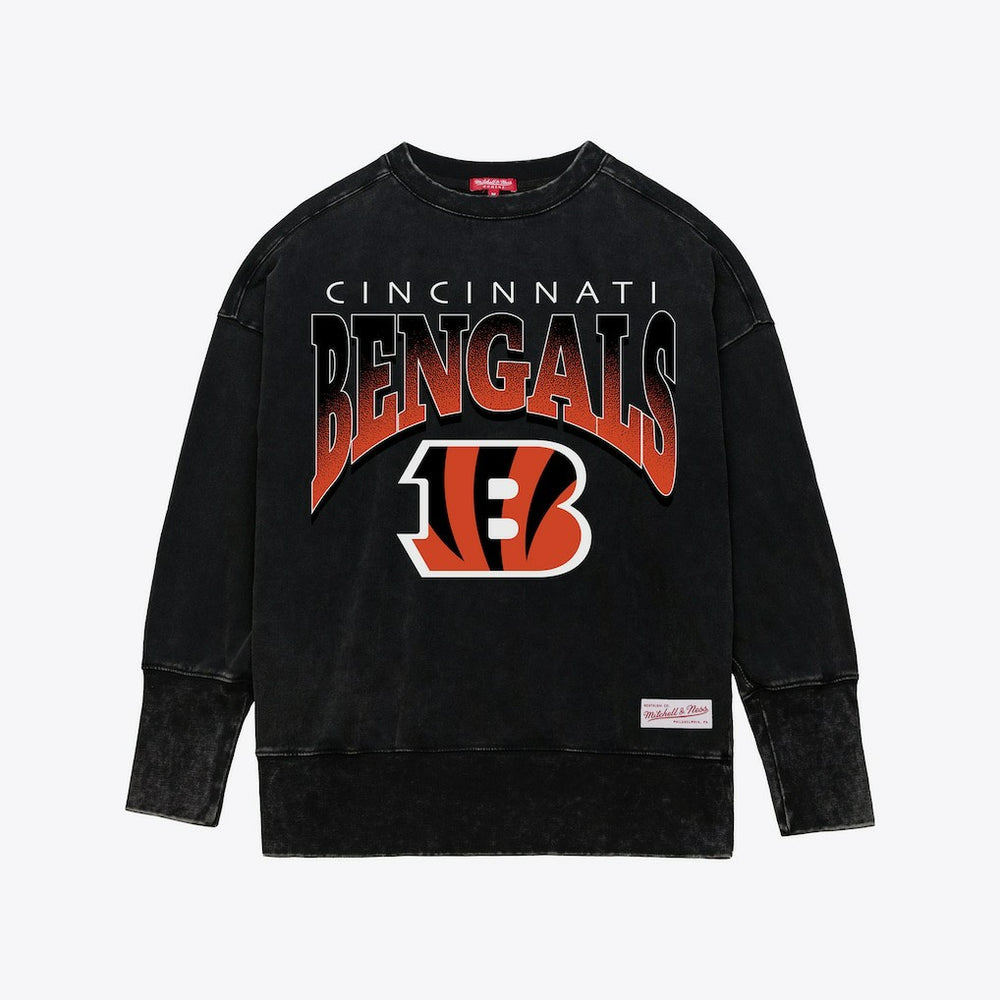 Cincinnati Bengals Mitchell & Ness Women's Delineate Mineral Wash Crewneck Sweatshirt