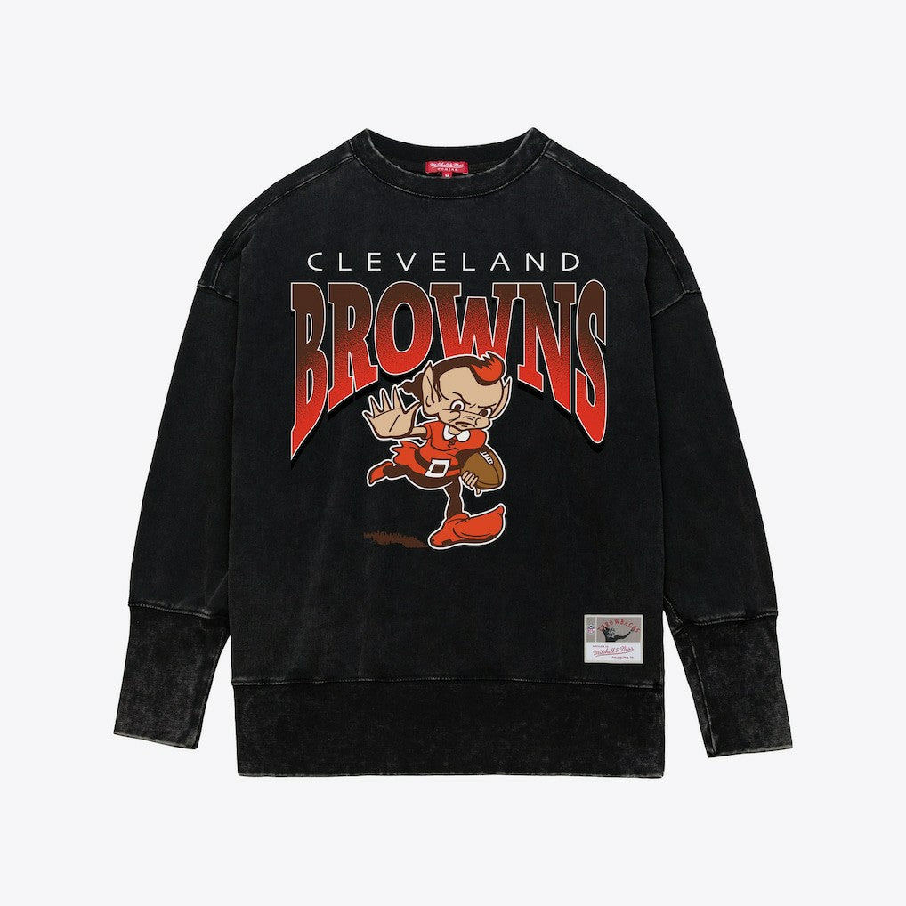 Cleveland Browns Mitchell & Ness Women's Delineate Mineral Wash Crewneck Sweatshirt