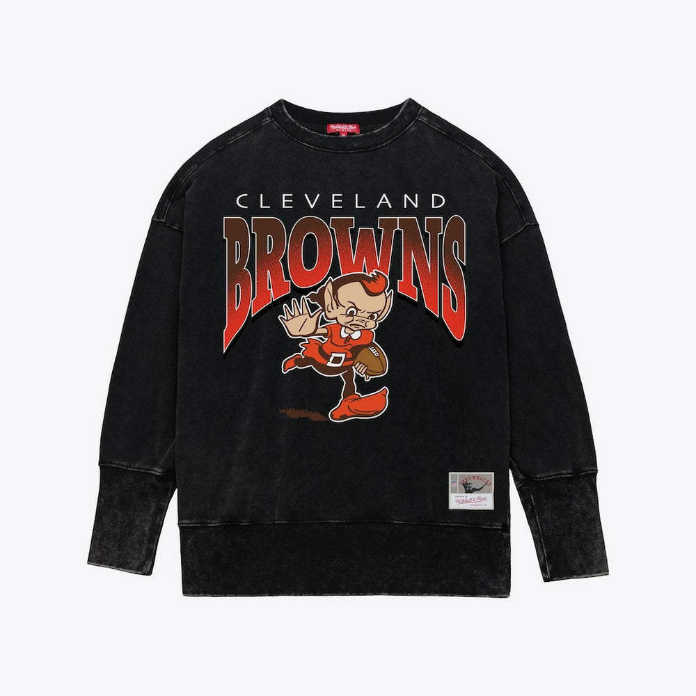 Cleveland Browns Mitchell & Ness Women's Delineate Mineral Wash Crewneck Sweatshirt