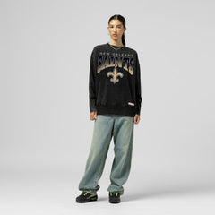 New Orleans Saints Mitchell & Ness Women's Delineate Mineral Wash Crewneck Sweatshirt