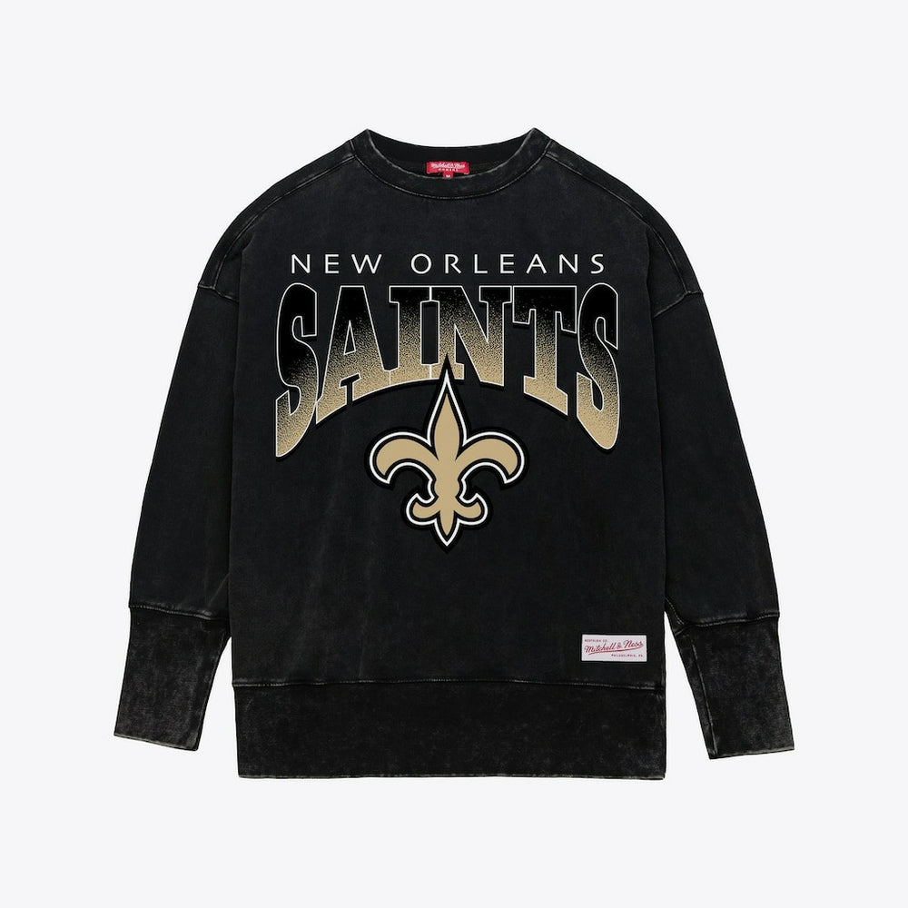 New Orleans Saints Mitchell & Ness Women's Delineate Mineral Wash Crewneck Sweatshirt
