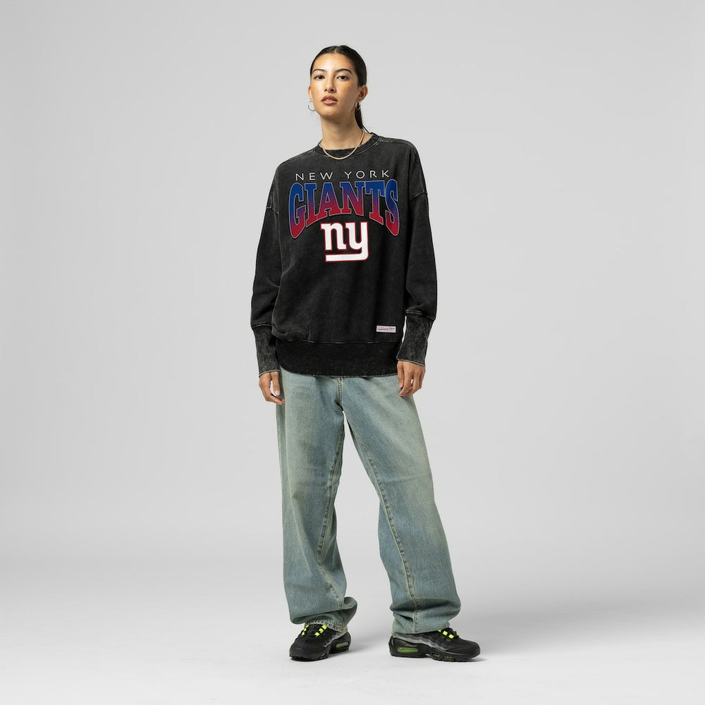 New York Giants Mitchell & Ness Women's Delineate Mineral Wash Crewneck Sweatshirt