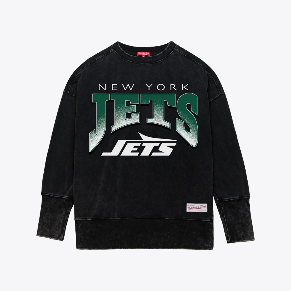 New York Jets Mitchell & Ness Women's Delineate Mineral Wash Crewneck Sweatshirt