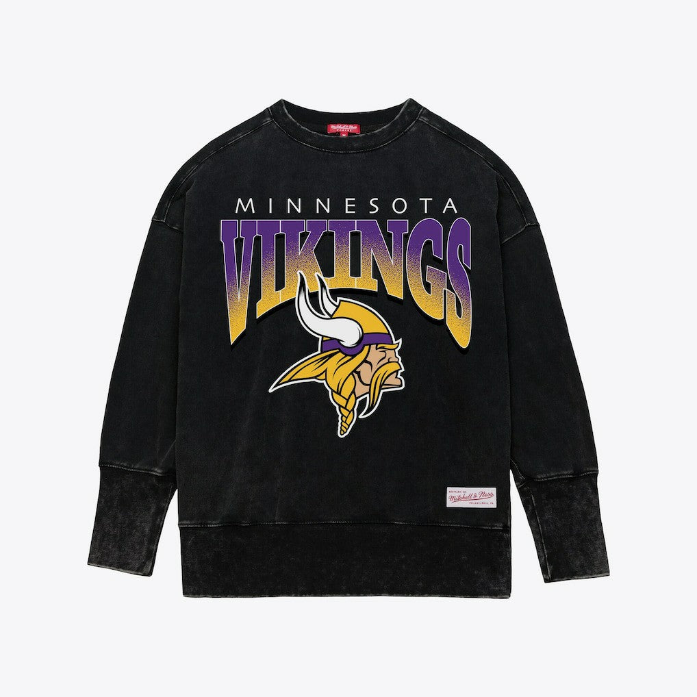 Minnesota Vikings Mitchell & Ness Women's Delineate Mineral Wash Crewneck Sweatshirt