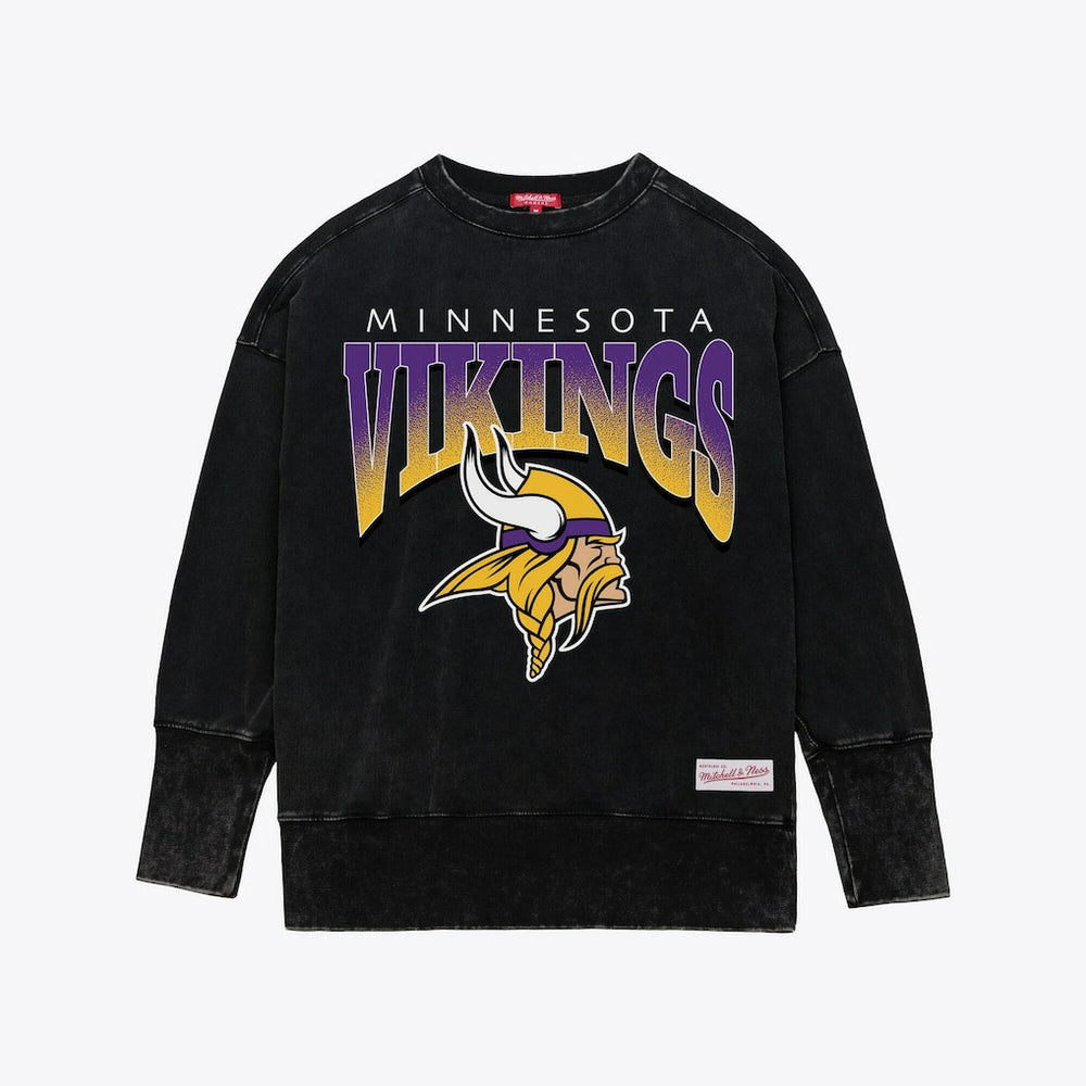 Minnesota Vikings Mitchell & Ness Women's Delineate Mineral Wash Crewneck Sweatshirt