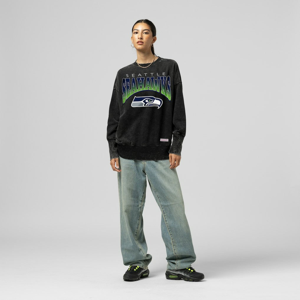 Seattle Seahawks Mitchell & Ness Women's Delineate Mineral Wash Crewneck Sweatshirt